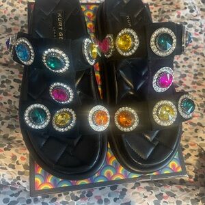 Kurt Geiger Black Sandals with Colorful Gemstones